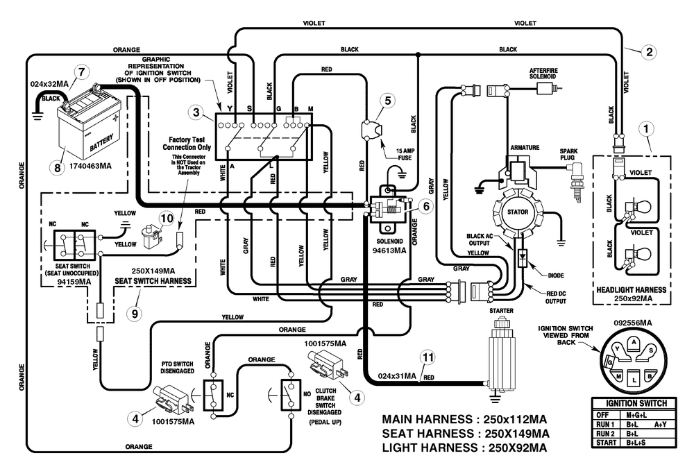 Electrical System Diagram and Parts List for 405606X50C 2007 Briggs and Stratton Lawn Tractor